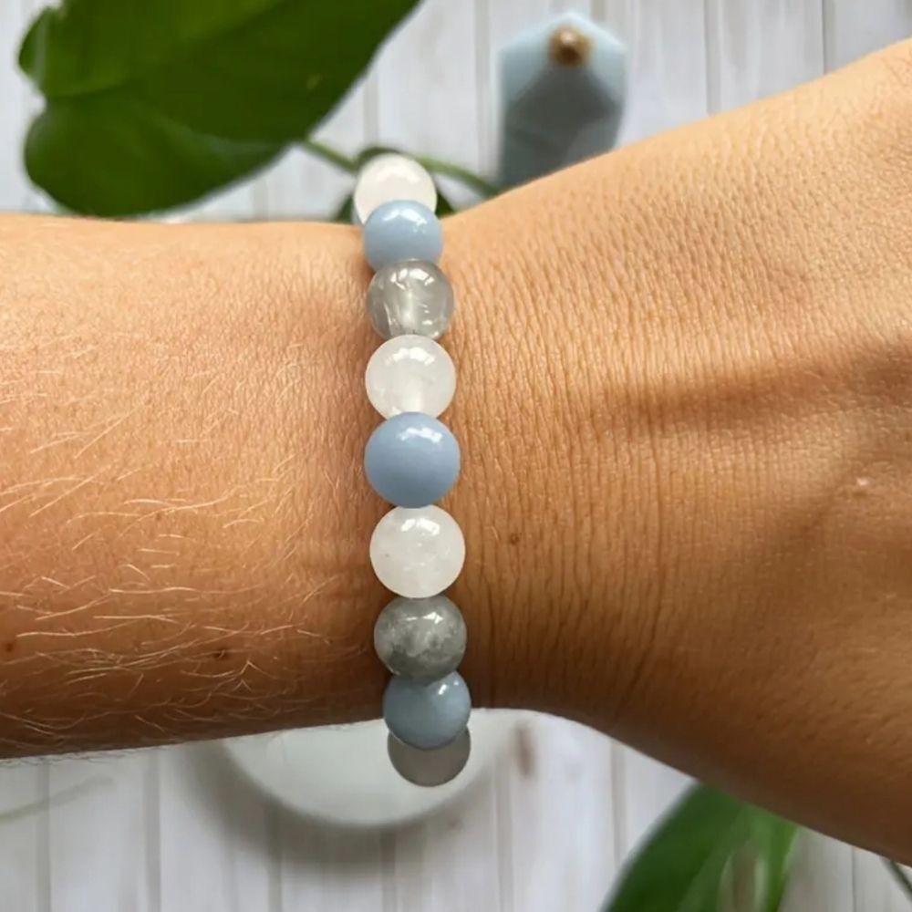 Blue smoky glass beaded stretch stone